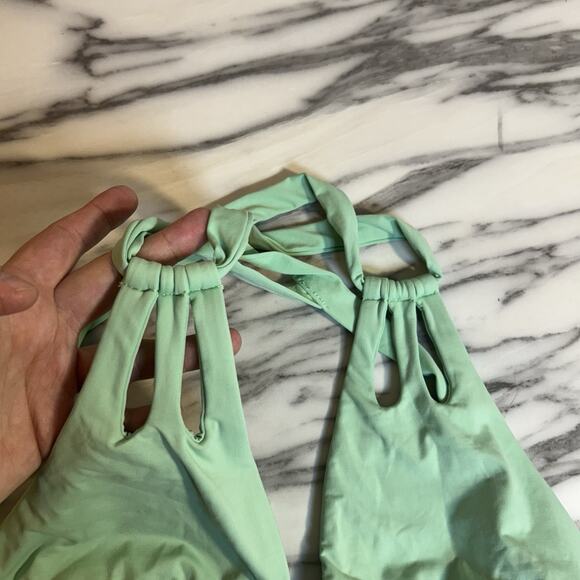 Becca Mint Green Bikini Top Size S Strappy Tie Back Bathing Suit - Picture 2 of 5